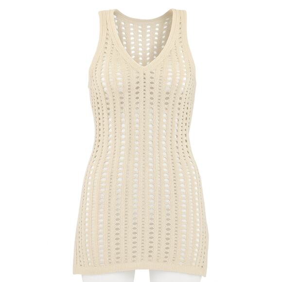 Women’s Cream Crochet Knit Bathing Suit Cover Up Tank Dress Size Small Beachwear - Picture 1 of 8